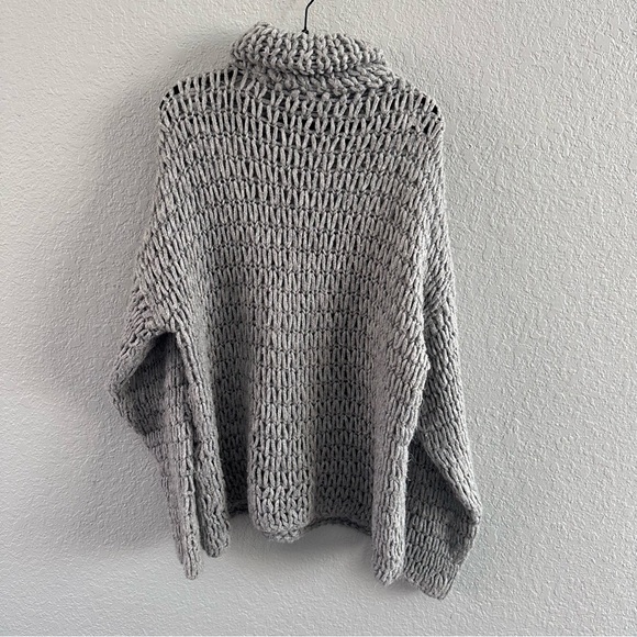 Mango Gray Chunky Knit Turtleneck Sweater Oversized Cozy Size L - Picture 7 of 15
